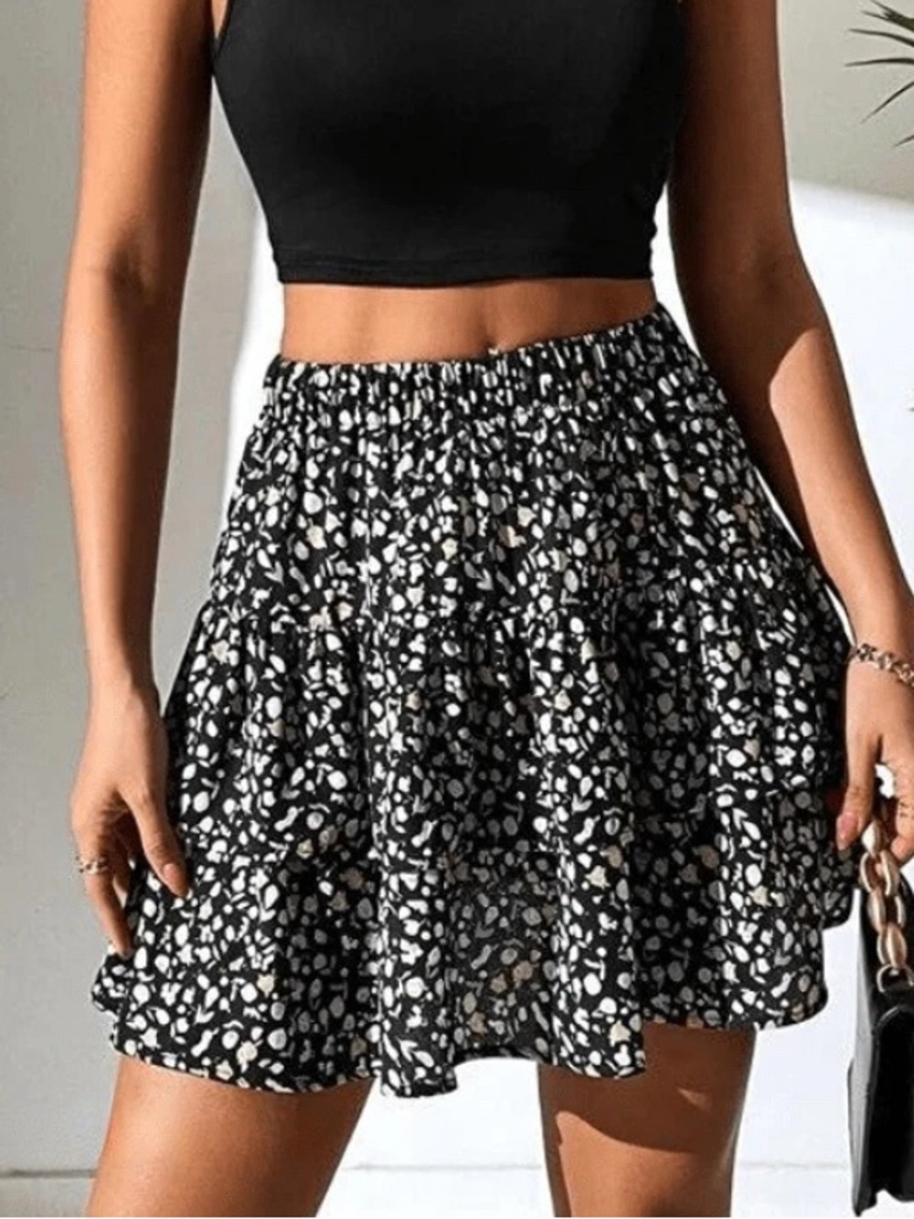 Sugar & Jade • Black and White • Floral • Ruffle Skirt